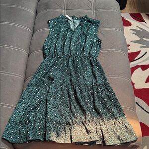 Elegant Green Leopard Print Midi Dress